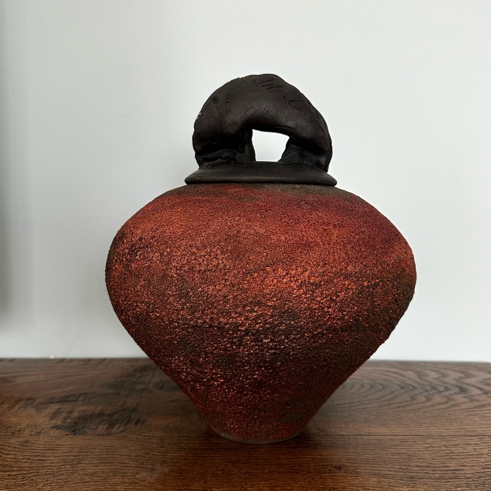 Stunning Raku Jar and Cover by Ceramic Artist Shu-Chen Cheng
